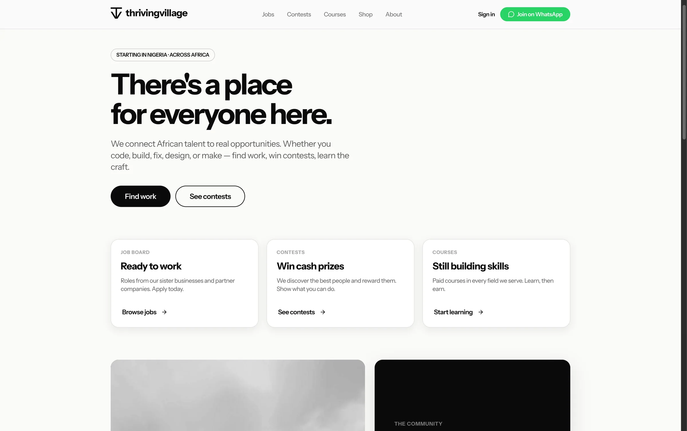 Thriving Village home page